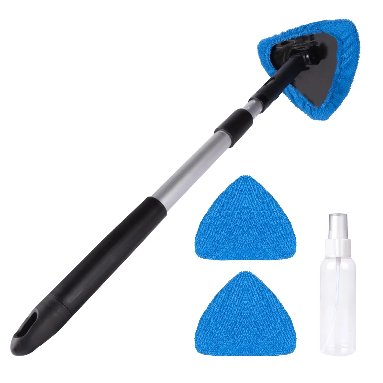 2-in-1 Car Windshield Cleaner Kit - Extendable Tool with 3 Reusable Microfiber Pads, Spray Bottle for Car, SUV, Truck Interior & Exterior Window Cleaning