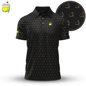 Black The Masters Pattern Polo Golf Shirt Fan-made Short Sleeve Outdoors Menswear Lightweight Print