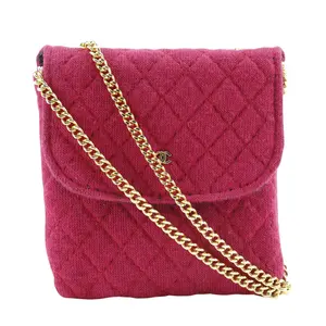 Pre-owned CHANEL Cotton Small Leather Goods Chain Pouch Pouch