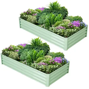 Raised Garden Bed Outdoor Kit – 2 Pack Metal Planter Boxes with Open Base, Safety Edge, Gloves – Durable for Vegetables, Flowers, Herbs – Includes 6x3x1FT and Large 8x4x2FT Sizes
