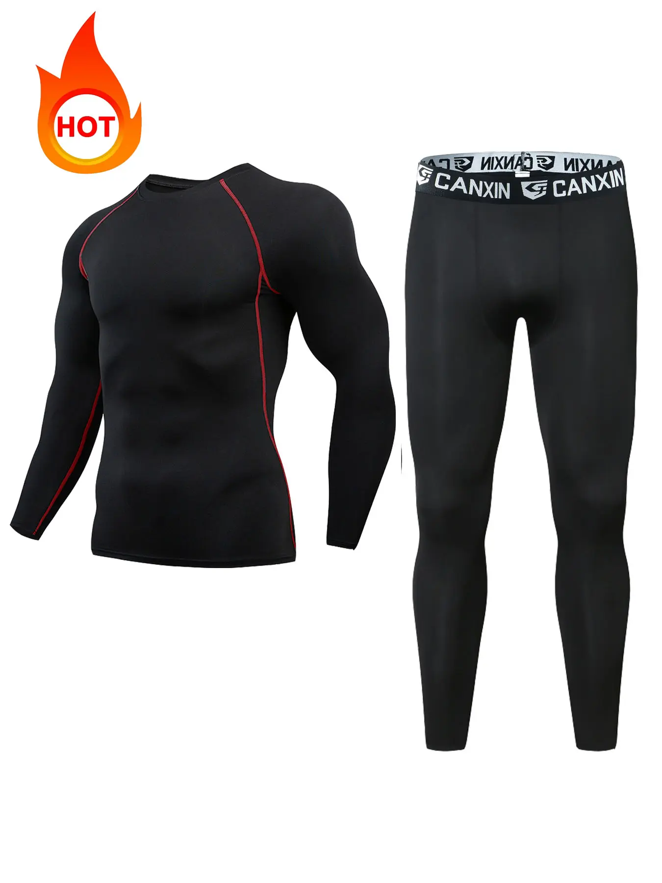 Men's Thermal Underwear Set, Stretchy Sports Underwear, Fleece Lined Cold Weather Base Layer Thermals Top and Bottoms, Comfortable Quick Drying Warm Long Sleeve Shirts & Pants For Running Hunting Ski Sport Activewear