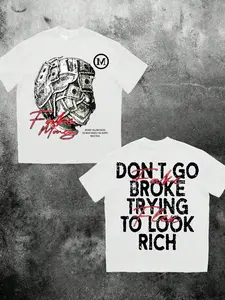 Trendy Street Style Loose Fit Graphic T-Shirt, Vintage Print & Rebel Slogan Design, Colorblock Accents, Soft Breathable Fabric, Streetwear