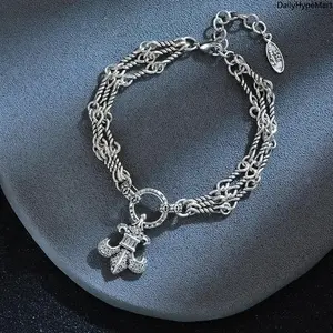 2026 Cross Zircon Anchor Bracelet, European American Dark Wind Stacked Chain
