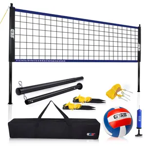 GSE Portable Outdoor Volleyball Net Set with Official Size Net, Volleyball, Guide Ropes and Carrying Bag. Perfect for Backyards, Parks, Lawns and Beaches