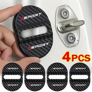 4-Pack Sporty Car Door Lock Hole Protectors, Square Design, Carbon Fiber Texture, Shock Absorption, Noise Reduction, Rust Prevention, Sealing Pad, Vehicle Exterior Decoration, Car Accessories