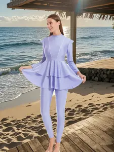 Muslim Swimsuit Bikini, Islamic Swimwear for Women, Beach Design, Cake Dress + Bottoms with Hat & Sun Protection String