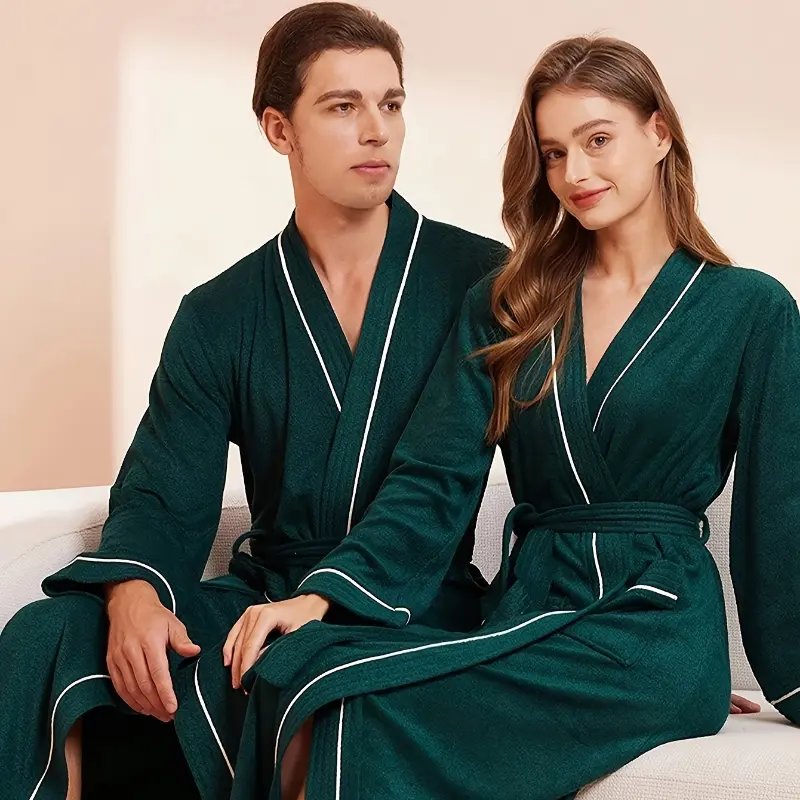 Women's Long Towel Robe - 1pc Polyester Blend Modern Textured Woven Fabric, Quick-Dry, Super Absorbent, Full Length Loose-Fitting Teal with Black Accents, Autumn Winter Loungewear for Home, Spa (Bathroom Towel Supplies), One Size, Other Patterns