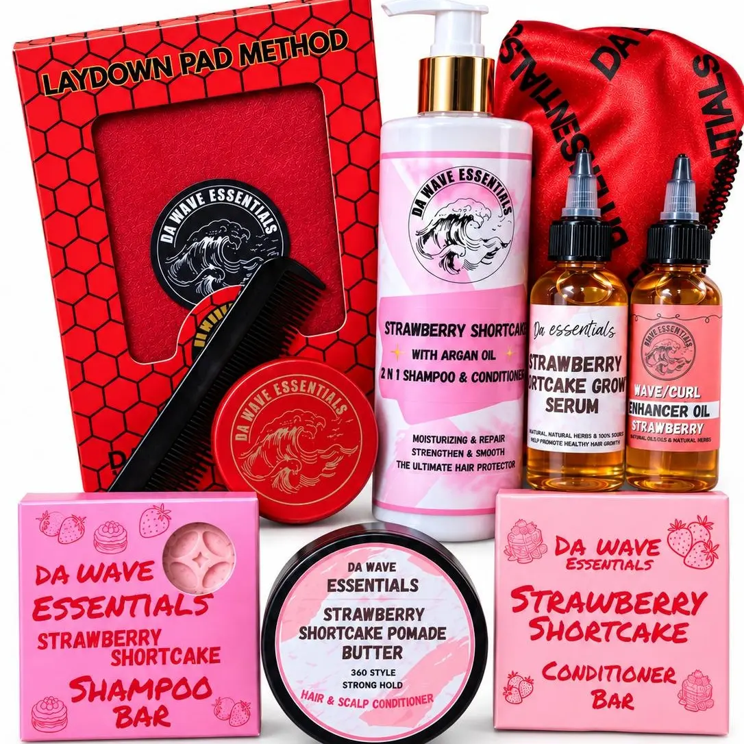 360 Wave Kit, 10-Piece Strawberry Shortcake Wash & Style Set with Shampoo, Conditioner, Oils, Pomade & Durag
