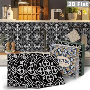 12/24PCS Gift Box GST Black White Moroccan Square PE Crystal Tile Stickers Waterproof Oil-Proof Home Decor for Kitchen Bathroom Walls Floors