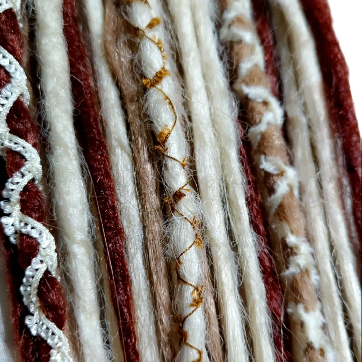 Mulberry Cider Dreadlock Extensions - Set of 50 Double-Ended Strands with Color Variety in Blondes, Copper, and Burgundy