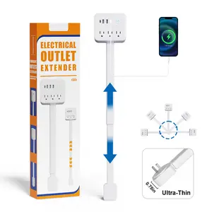 [New]Outlet Extender Stick for Behind Couch Outlets, 17.52"–25.6" Extendable Electrical Outlet Extender with Rotating Flat Plug,Hook & Loop Mounting—Power Socket Expander with Safety Switch & Surge Protection, 3 AC Outlets, 3 USB-A+1 USB-C Multiple outlet
