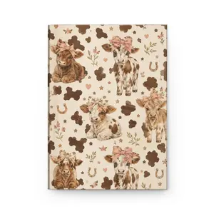 Cow Calf Pattern Hardcover Journal | Floral Bows, Farm Animal Notebook