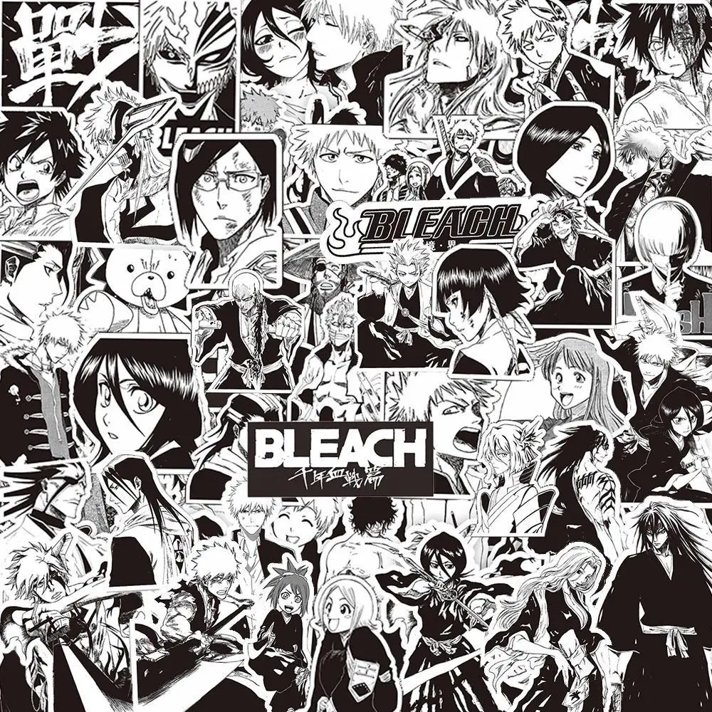 Anime BLEACH Character-Based Stickers Set (10/30/75pcs) - Black White Decals for Kids, Anime Fans - DIY for Suitcase, Luggage, Scrapbook - Kurosaki Ichigo Toy Stickers