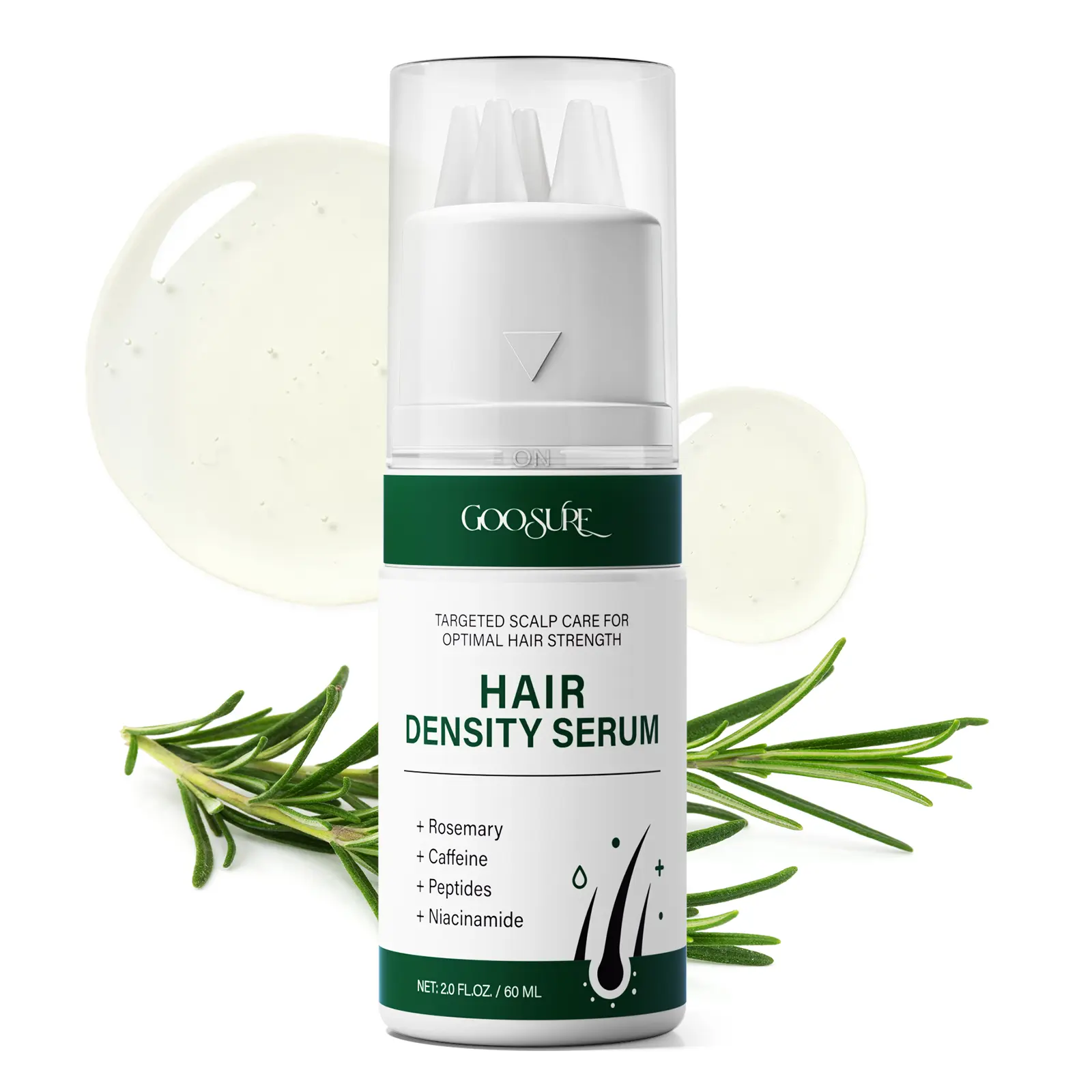 Hair Growth Serum, Rosemary Biotin Scalp for Thinning Hair, Peptide Hair Density Serum Helps Reduce Shedding, Niacinamide and Caffeine Hair Loss Serum, Silicone Scalp Applicator, 2.0 fl oz