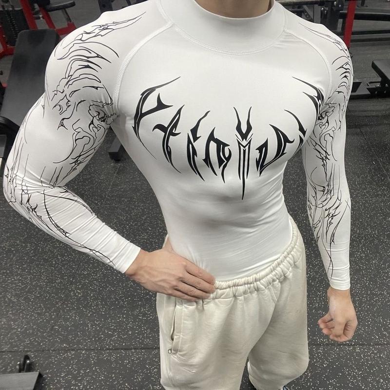 Sweet Spice Girl Show Body Gothic Tight High Elastic Fitness Sports Semi-High Neck Quick Drying Breathable Long Sleeve T-Shirt Men and Women