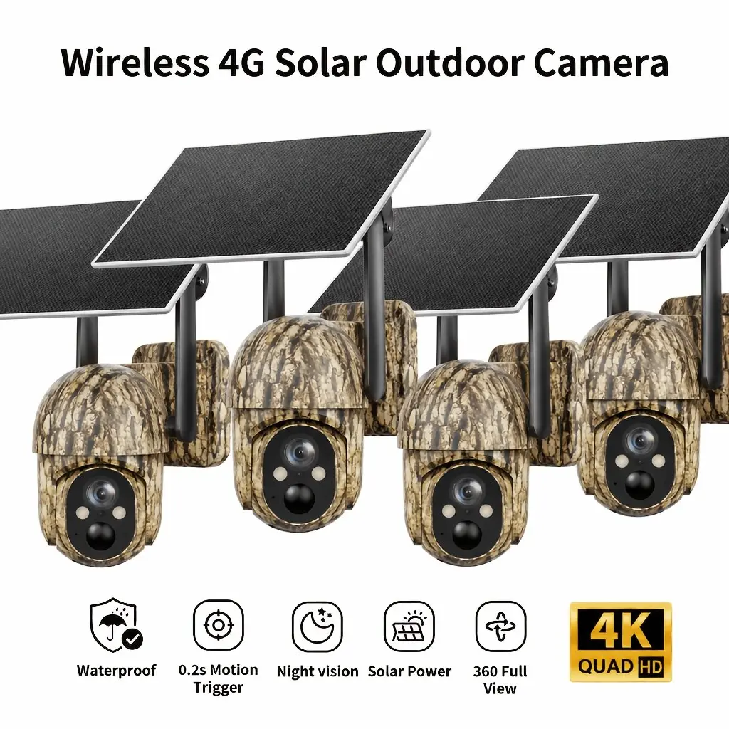 SEHMUA 4G LTE Cellular Solar Security Camera Wireless Outdoor, No WiFi Need Solar Powered Camera, Hunting & Farm Trail Camera With 360° Live View, 4K Night Vision, 2-Way Audio, Waterproof For Off-Grid Ranch & Wildlife Monitoring