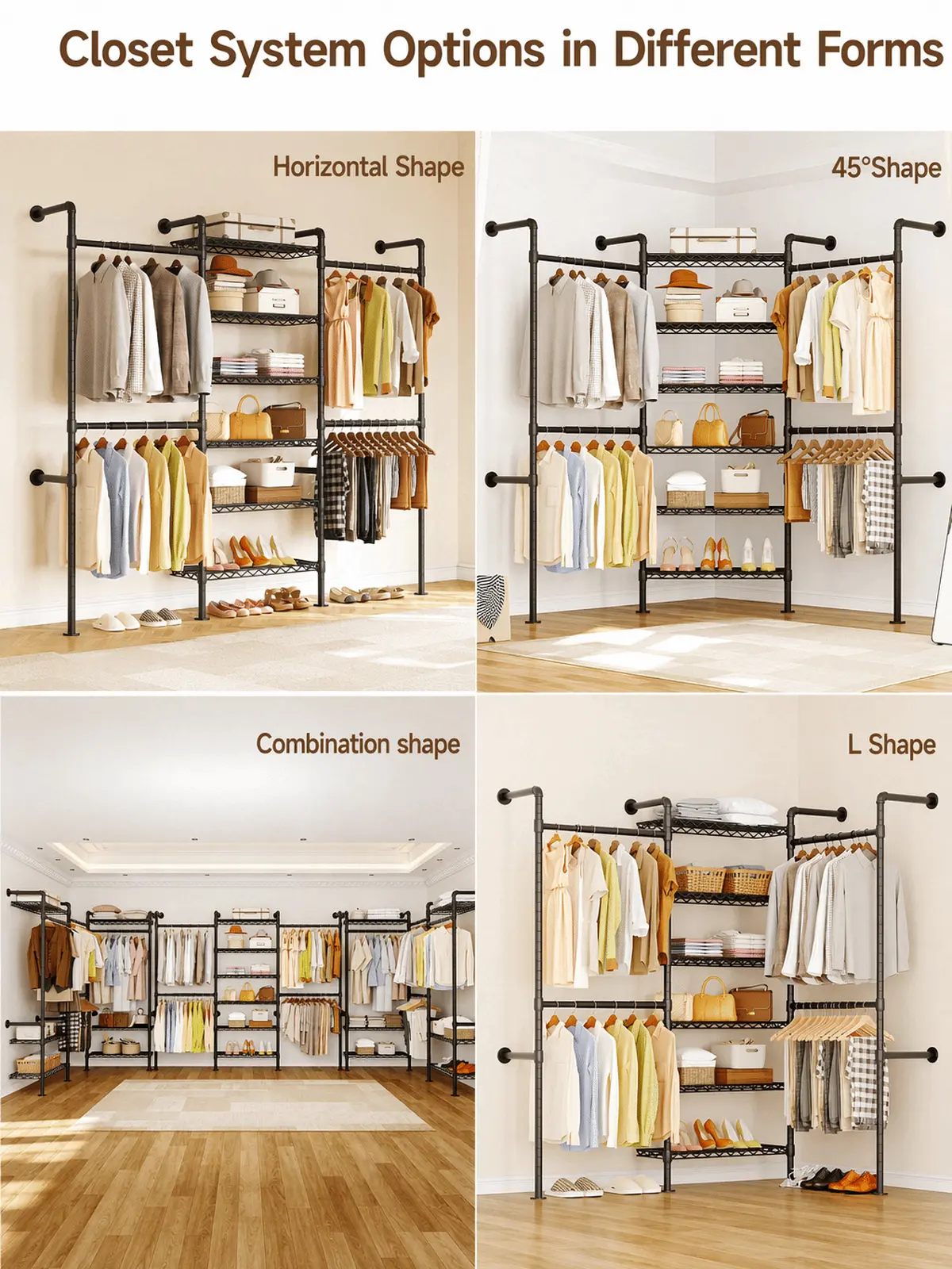 【MAX 900 LBS】ONBRILL Expandable(18.3-34.6") Wall Mounted Closet System, Industrial Pipe Clothing Rack, Clothes Rack Garment Racks Wardrobe Racks for Hanging Clothes, Heavy Duty Closet Organizers for Livingroom Bedroom Furniture【SummerFinds】