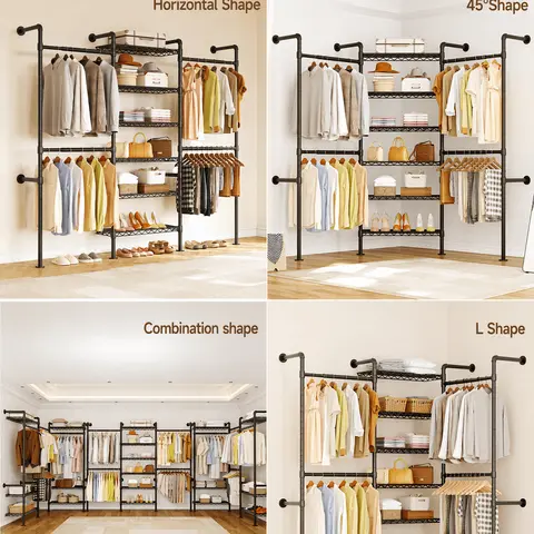 【MAX 900 LBS】ONBRILL Expandable(18.3-34.6") Wall Mounted Closet System, Industrial Pipe Clothing Rack, Clothes Rack Garment Racks Wardrobe Racks for Hanging Clothes, Heavy Duty Closet Organizers for LivingRoom Bedroom Furniture【Black Friday】