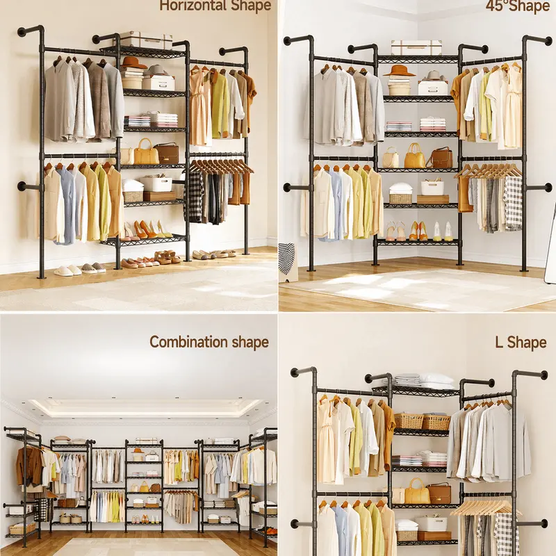 【MAX 900 LBS】ONBRILL Expandable(18.3-34.6") Wall Mounted Closet System, Industrial Pipe Clothing Rack, Clothes Rack Garment Racks Wardrobe Racks for Hanging Clothes, Heavy Duty Closet Organizers for LivingRoom Bedroom Furniture【Black Friday】