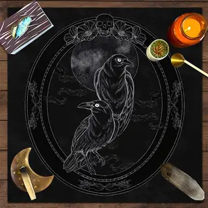 1pc Gothic Raven Moon Mystical Tarot Tablecloth Mysterious Polyester Altar Cloth Witchcraft Astrology Tarots Tablecloth Witch Supplies Playmat Tarot Cloth Mystical Design Astrology Decor, Halloween