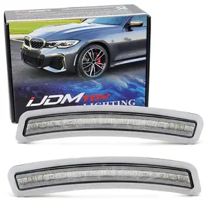 iJDMTOY Euro Frosted White Clear Front Bumper Side Marker Reflex Lens For BMW 2019-2022 G20 3 Series 320i 330i 340i M340i