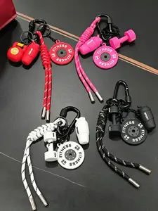 Aesthetic Multicolor Fitness Keychain Pack - Mini Gym Equipment Charms (Dumbbell, Bottle & Plate), Braided Rope Bag Charm, Key Ring for Gym Goers, Backpack Decoration, Cool Gift for Fitness Enthusiasts