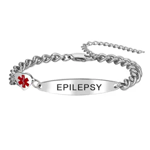 Women’s Medical Alert ID Bracelet, Stainless Steel Heart Medical Symbol Cuban Link Adjustable Bracelet for Diabetes Epilepsy Emergency Identification