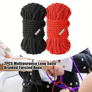 2Pcs Silk Rope Long Rope, Skin Friendly Soft Rope Durable, 16 Feet 8 mm Multipurpose Long Satin Braided Twisted Rope (Black, Red) Automotive & Motorcycle