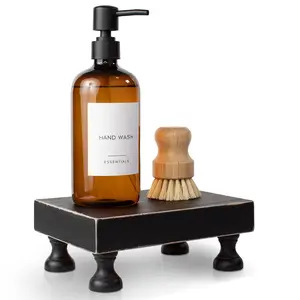 Decorative Black Wood Riser For Your Kitchen or Bathroom Farmhouse Decor - Beautiful Pedestal Stand Uniquely Displays Your Decorations - The Perfect Wooden Tray to Enhance Your Home Decor