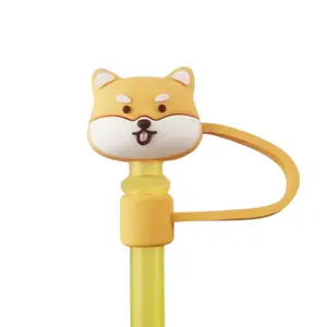 Shiba Inu Dog 3D Straw Cover + Fits Standard 6-8mm Diameter Straw + Reusable + Silicone +  Drinkware + Straw Tip Cover