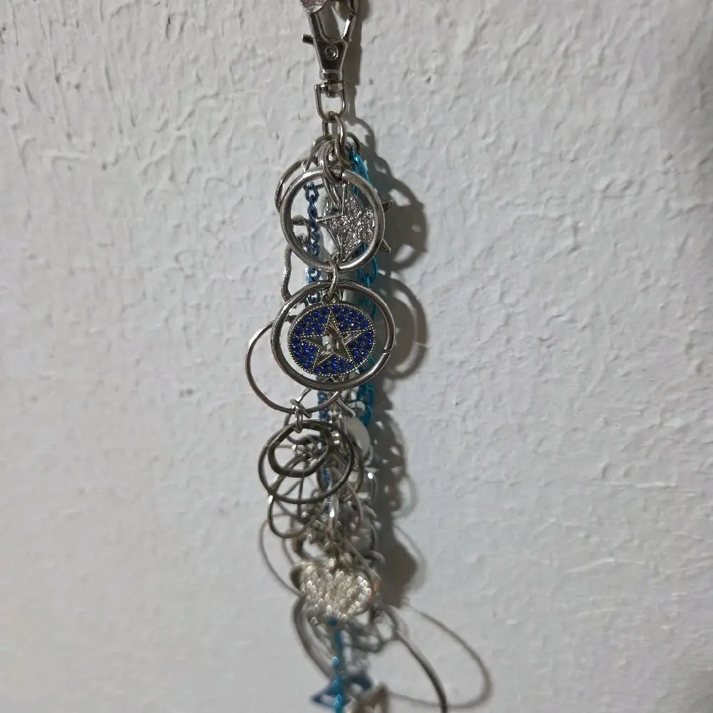 Handcrafted Chunky Junk Charm Purse Pull Keychain with Silvery Rings Stylish Accessory