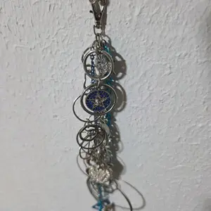 Handcrafted Chunky Junk Charm Purse Pull Keychain with Silvery Rings Stylish Accessory