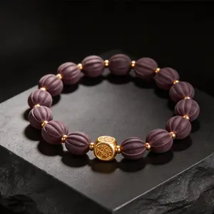 Mohong Meigui Dark Rosewood & Gold-Tone Beaded Bracelet – Handcrafted Natural Wood Bracelet for Calm Energy, Elegant Daily Wear, and Meaningful Gifting