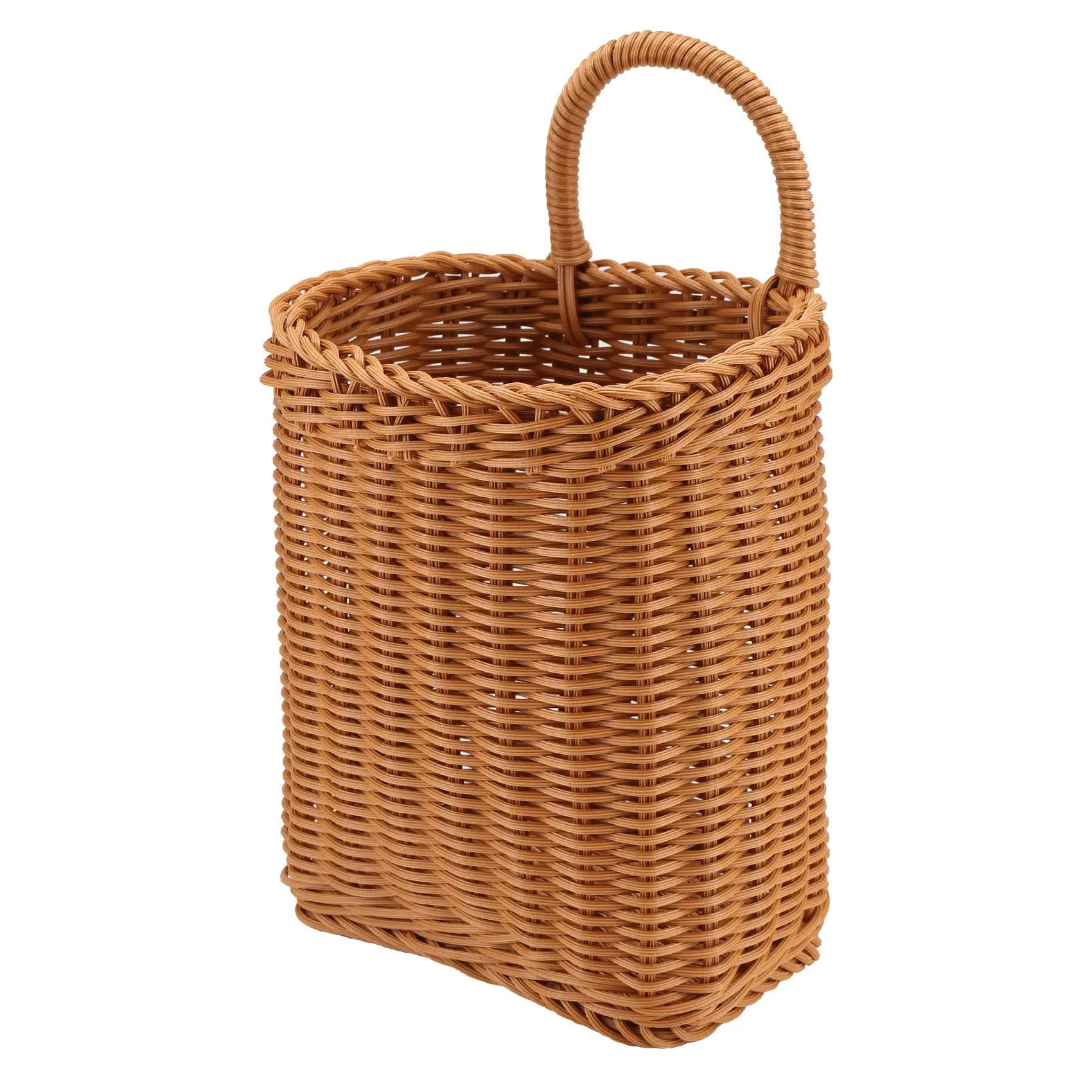 Woven Storage Basket with Handle, Handcrafted Imitation Rattan Hanging Basket Organizer for Kitchen, Living Room, Fruit, Plants and Household Sundries Storage