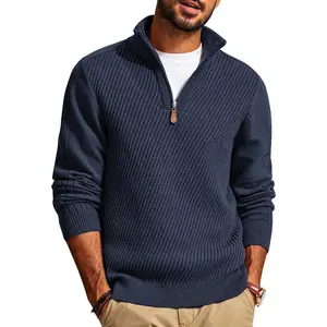 Mens Quarter Zip Pullover Sweaters Casual Slim Fit Knit Texture Sweater