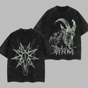 Slipknot  Unisex Acid Washed Hoodie T-Shirt – All Hope Is Gone World Tour Rock Groove Metal Cotton Washed Tee, Groove Metal Rock Band Washed Shirt, Oversized Vintage Tee, Heavy Metal Merch, Gift for Rock Fans Print FUF