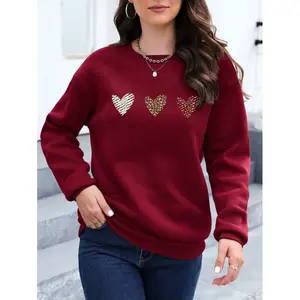 Women's Heart Round Neck Long Sleeve Sweatshirt Graduation,Back To School Outfits,Graduation,Teacher Outfits For Women,Back To School Pullover Fall Outfit