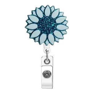 Cute Sunflower Motif Badge Roll Clip Card Holder, Easy-Open Lanyard Design, Ideal for Students & Office Staff, Secure Storage Solution