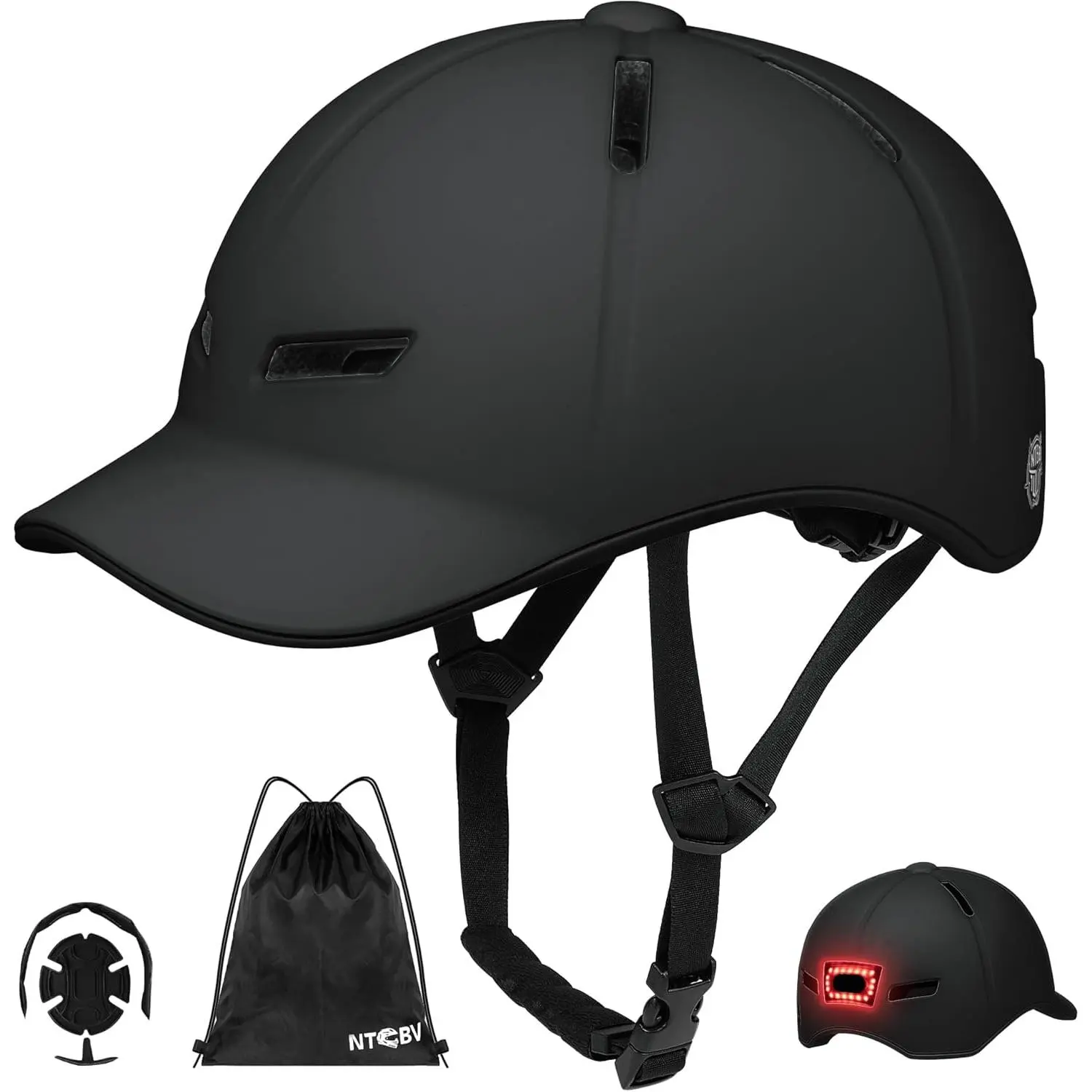 Adult Bike Helmet - ABS Shell, USB Rechargeable Rear Light, CPSC/ASTM Certified, 2 Removable Liners, Adjustable Dial, Lightweight Baseball Cap Style for Visibility Boost