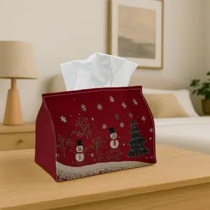 1PC Christmas Tissue Box Holder  Red Background Snowman Tree - Multifunctional Napkin Dispenser for Home, Party, Car  Decor - Decorative Tissue Paper Organizer, Living Room, Bedside Table - Compatible with Tissues/Roles/Sheets