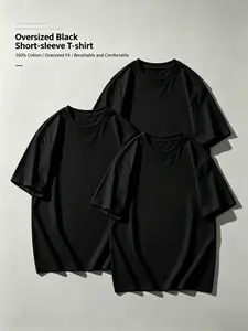 3 Pack High Quality Heavy Cotton T Shirt, Oversized Fit, Soft Breathable, Structured Stylish, Non Collapse, Premium Aesthetic, Versatile Basic Tee Tops