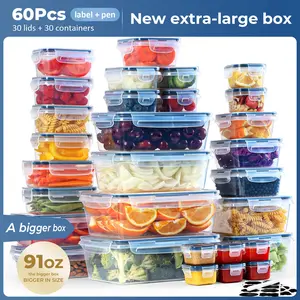 60PCS Extra Large Plastic Food Storage Containers Set with Lids (30 Containers + 30 Lids), BPA Free Leakproof Reusable Stackable Meal Prep Containers, Microwave & Dishwasher Safe, Includes Labels & Marker, Max 91oz