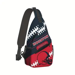 Houston Football Large Crossbody Backpack Heavy-Duty Machine-Washable Polyester Bag Adjustable Strap Zipper Closure Sports Backpack for Travel Hiking Cycling Unisex Chest Pack for Men Women Teens