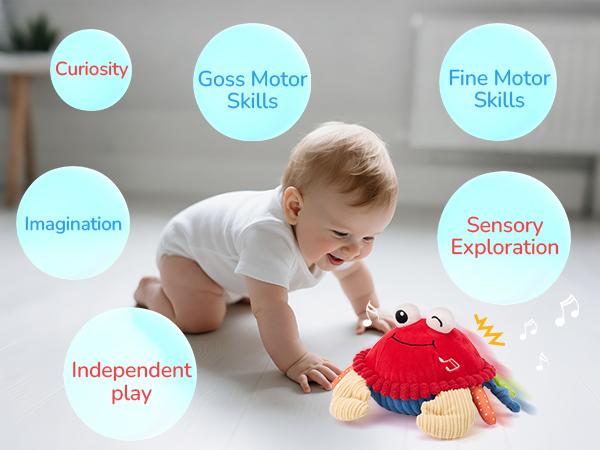 Hahaland Baby Musical Crab Plush Toy with 48 Songs & Recording Feature Interactive Dancing Toy for Tummy Time 0-3 Months 6-12 Months Baby Toddler Toy 1-3 Birthday Christmas Holiday Gifts