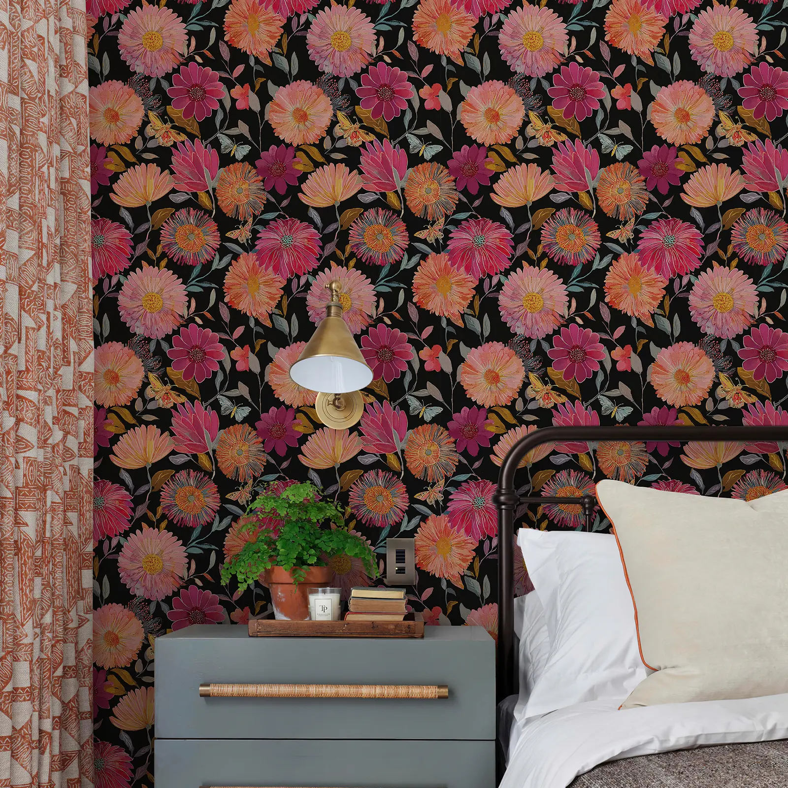 JiffDiff Dark Floral Peel and Stick Wallpaper, Removable Self Adhesive Vintage Botanical Flower Wallpaper, Bold Bloom Contact Paper for Bedroom, Bathroom, Accent Wall, Closet and DIY Room Makeover