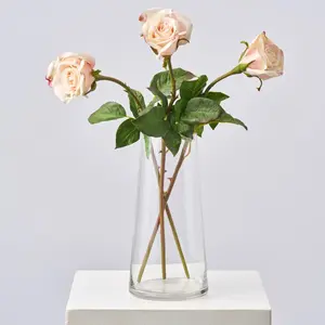 Real Touch Light Pink Dutchess Rose Medium Bloom Single Faux Floral Stem Spray - 20"