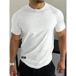 Men's Solid Color Crew Neck Shoulder-Sleeve Dri Fit Shirt, Ultra-Soft Stretch Fabric, Sporty Sports Top for Running & Workouts, Oversized Design, Dri Fit Shirts, Sporty Sports Tops