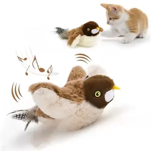 Cat Toys Rechargeable Flapping Bird Sparrow, Lifelike Chirp Tweet, Touch Activated Interactive Exercise Kitten Toy, For All Breeds Cat