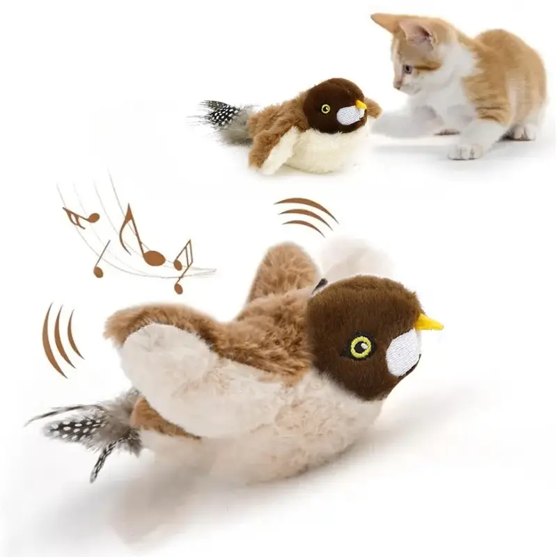 Cat Toys Rechargeable Flapping Bird Sparrow, Lifelike Chirp Tweet, Touch Activated Interactive Exercise Kitten Toy, For All Breeds Cat