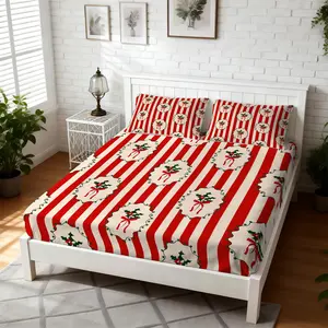 3Pcs Christmas Printed Fitted Sheet Set, Stretch Deep Pocket, Soft & Skin-Friendly, Breathable & Comfortable, All Season Use, Ideal for Christmas Bedroom Decoration, Premium Holiday Gift